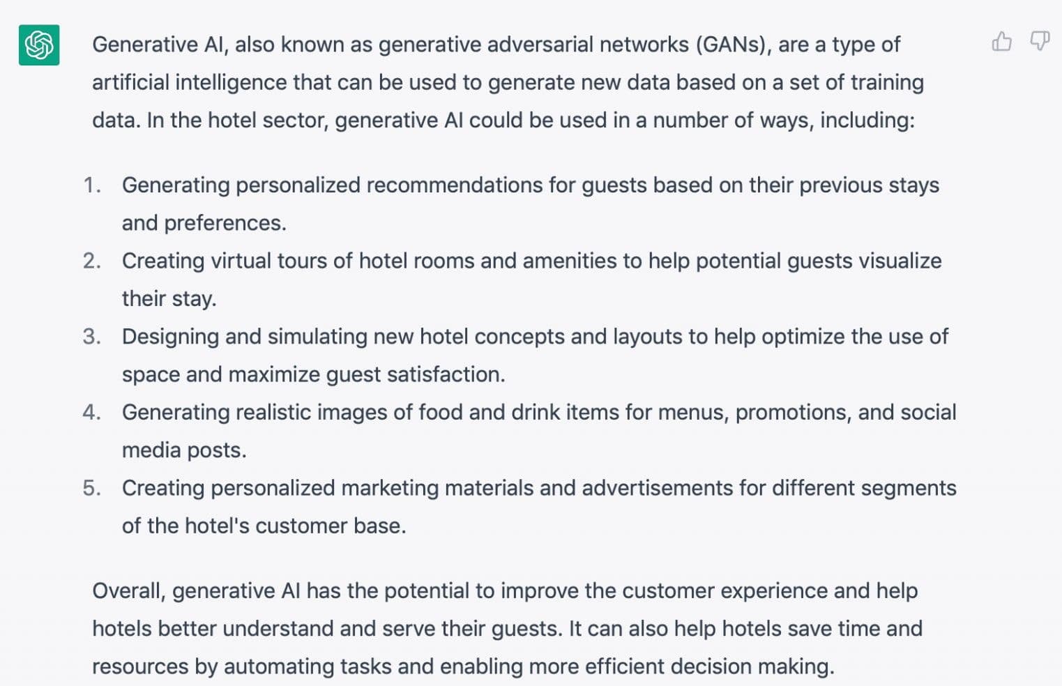 What are the applications of generative AI in the hotel sector?