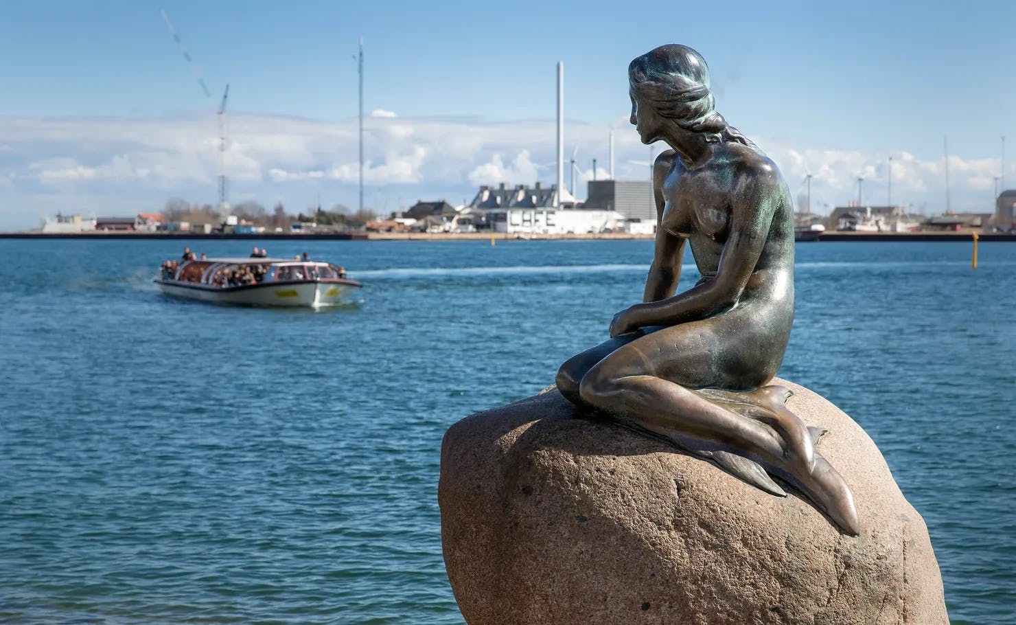 The little mermaid statue on the coastline in Copenhagen, Denmark