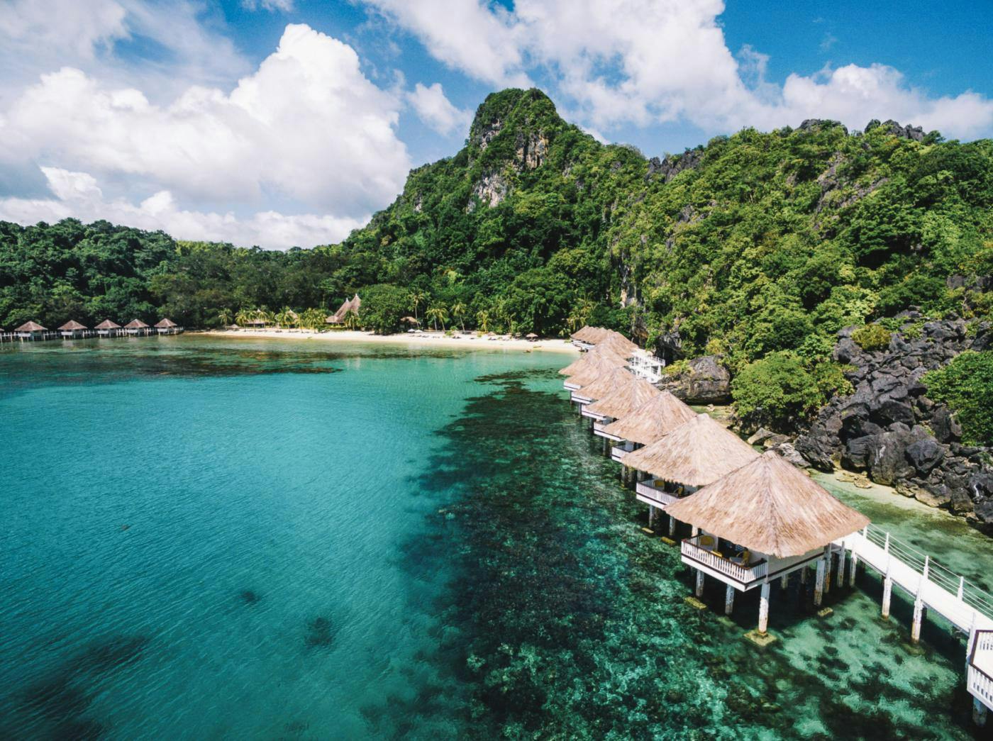 Overwater bungalows in El Nido, the Philippines