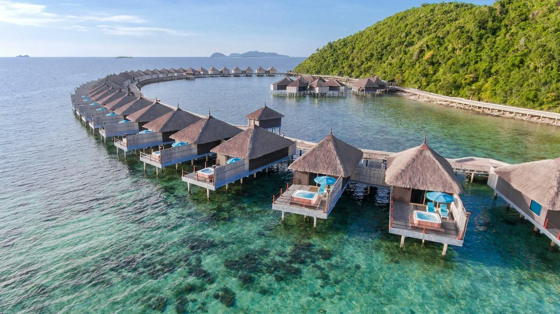 Overwater bungalows of Huma Island Resort and Spa, Philippines
