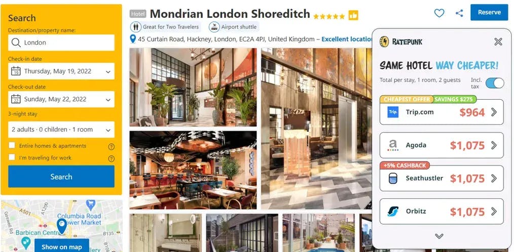 Hotel Günstig Buchen Tipps - Mondrian London example - RatePunk