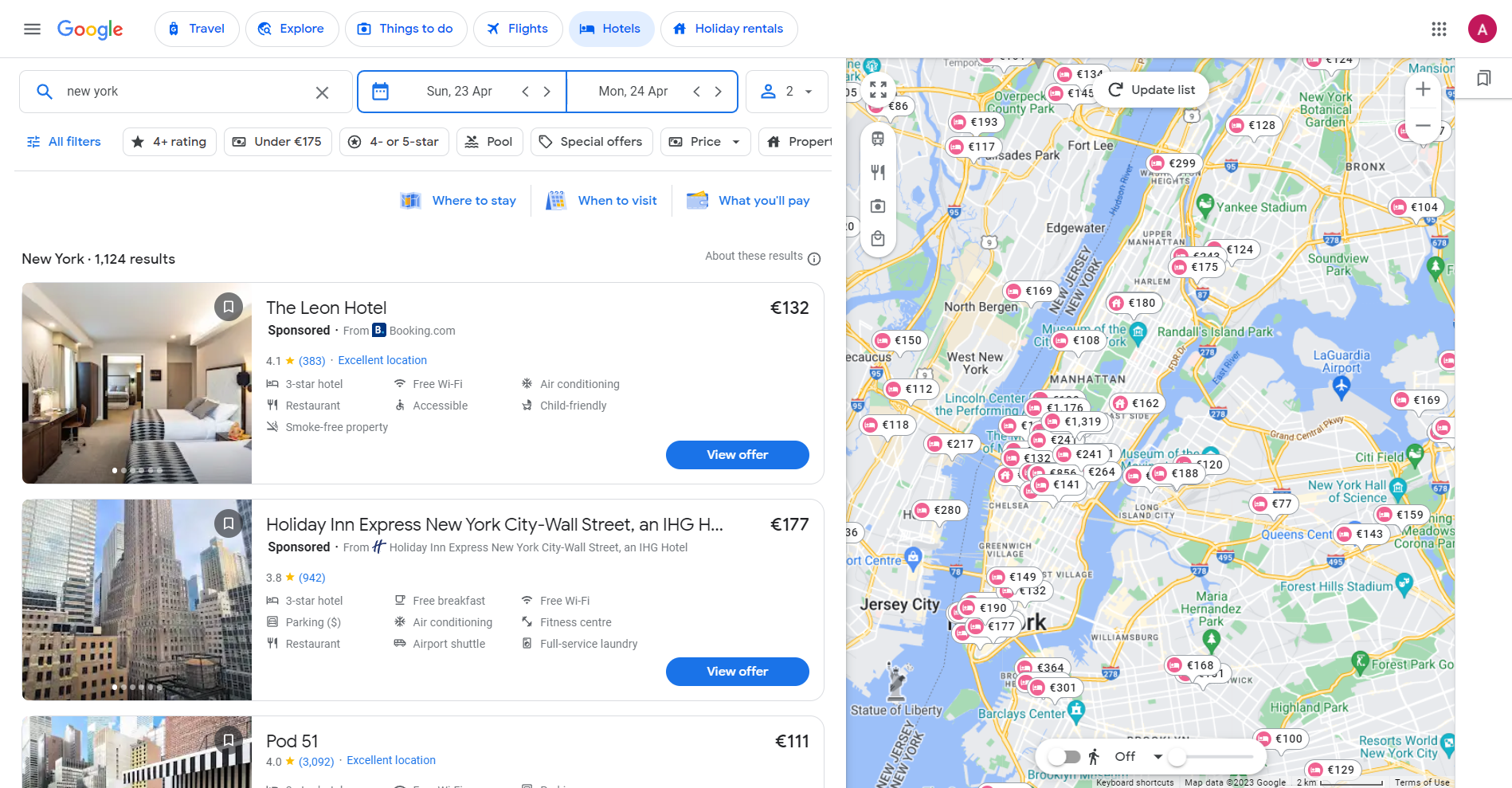 Search for accommodation in New York – Google hotels