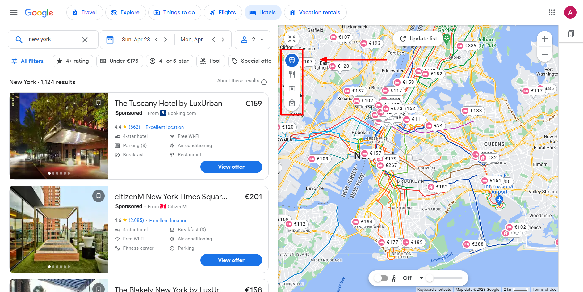 google hotels page of new york
