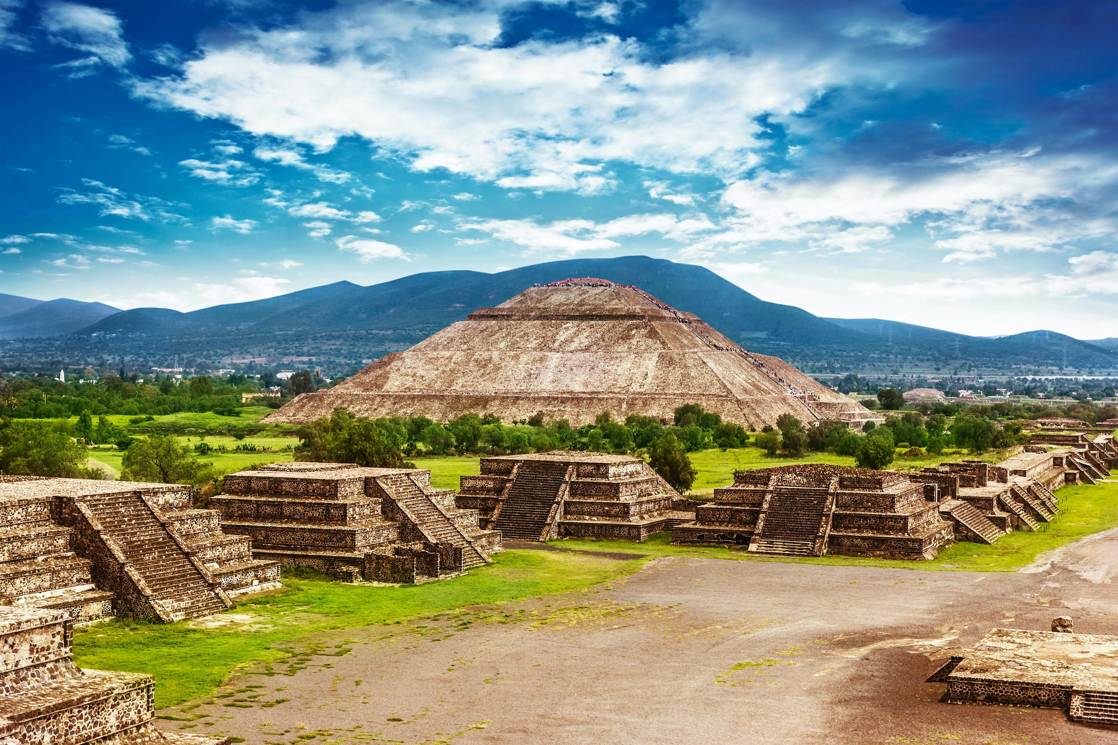 Pyramids of the Sun and Moon on the Avenue of the Dead, Teotihuacan ancient historic cultural city, Mexico