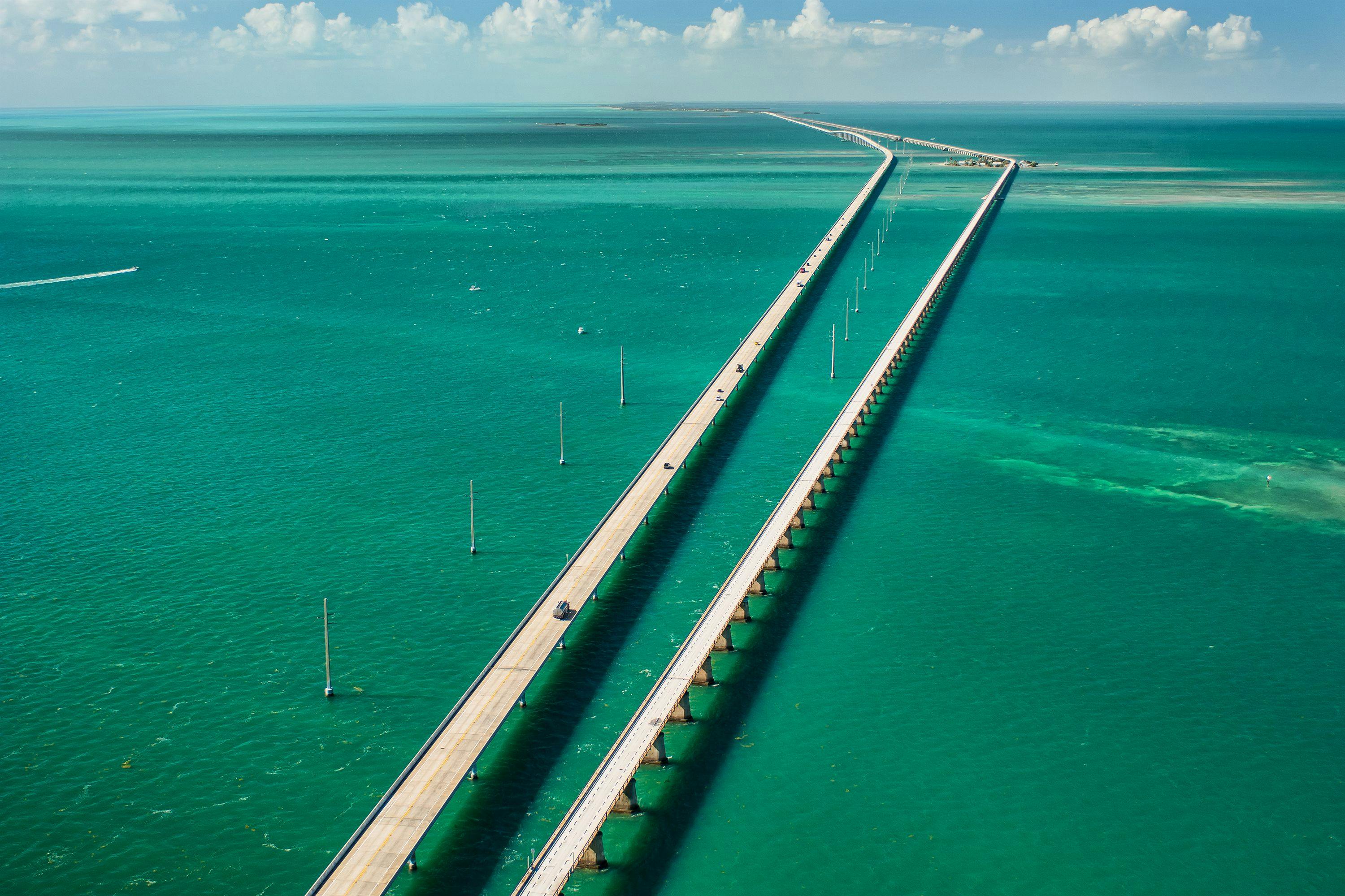 Seven Mile Bridge from the above with the view of water beneath