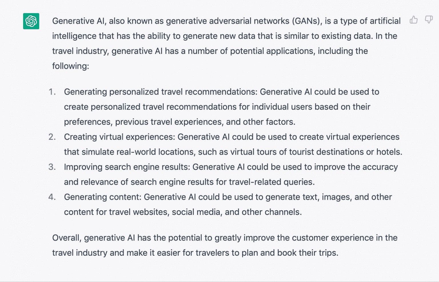What are the applications of generative AI for the travel industry?