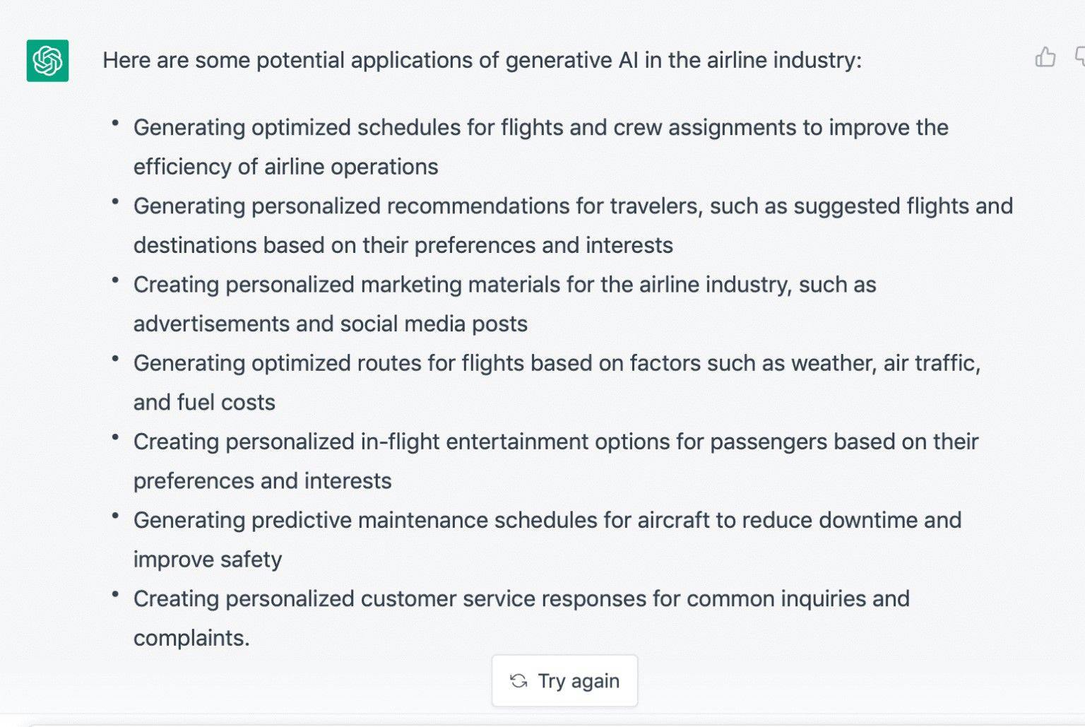 What are the applications of Generative AI in the airline industry?