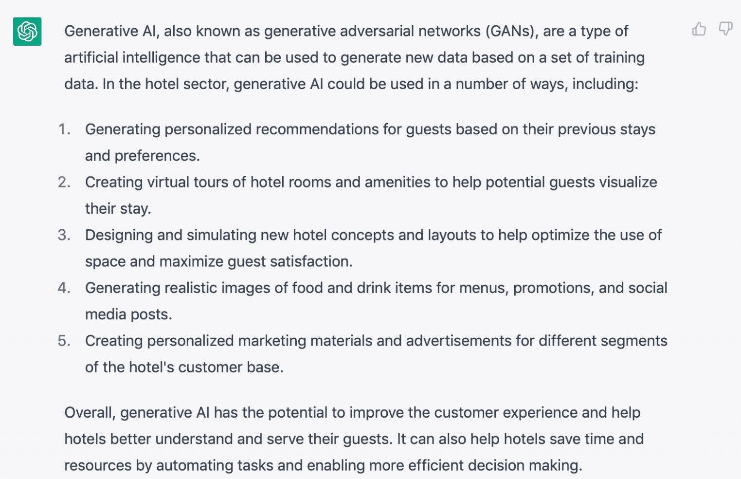 What are the applications of generative AI in the hotel sector?